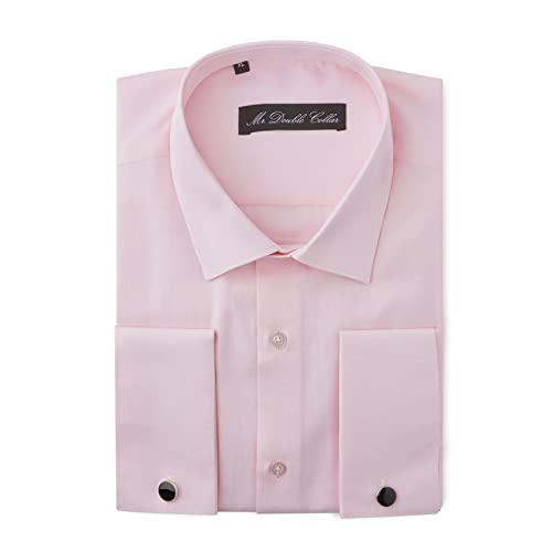 MrDoubleCollar Chemise Oxford Bleue à Double Manchette Formelle Coupe Ajustée avec Poignets en Métal à Manches Longues, rose, XXL