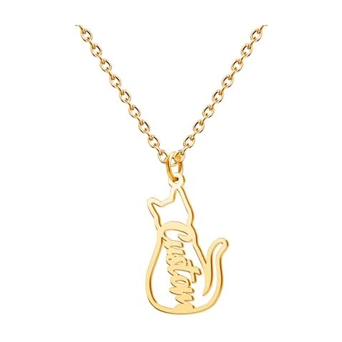 Infinite Memories Custom Name Cat Necklace Gold Plated Personalized Kitten Pet Nameplated Neckalces for Women Cute Animal Gift Cover