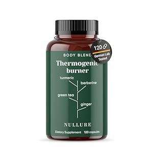 Nullure Krachtige Thermogeen Natuurlijke Vetverbrander I Veganistisch I – Kurkuma + Gember + Groene thee + Resveratrol + Knoflook + Zwarte peper + Berberine + Vitamine A – 120 capsules (2 maanden)