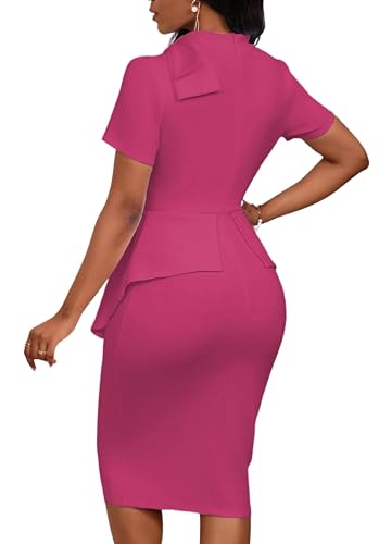 Image of PerZeal Women's Fashion Peplum Bodycon Short Sleeve Work Dresses Bow Club Ruffle Pencil Formal Cocktail Dress