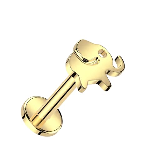 Amelia Fashion 16GA Implant Grade Titanium Internally Threaded Labret With Elephant Top Length 8MM (Gold 8mm)
