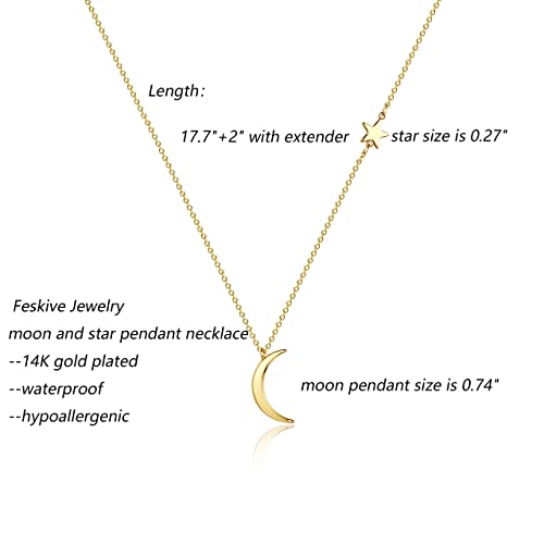 14k Gold/Silver Plated Crescent Moon Necklace Tiny Moon and Star NecklaceDainty Sun Leaf Necklace Gold Pendant Necklace for Women Delicate Minimalist Jewelry2