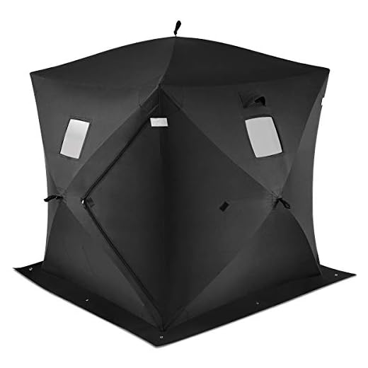 Tangkula Pop-up Ice Shelter 2-Person with Detachable Ventilation Windows, Zippered Door & Carry Bag Frost Resisting Durable Oxford Fabric Waterproof Portable Ice Fishing Tent Shanty, Black