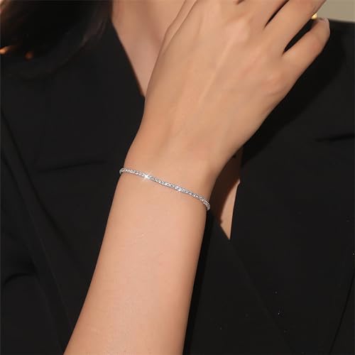 925 Sterling Silver Cubic Zirconia Tennis Bracelet for Women Sparkling Classic 1mm Simulated Diamond Charm Chain Bracelets Bridal Wedding Birthday Jewelry Gifts for Wife Mom3