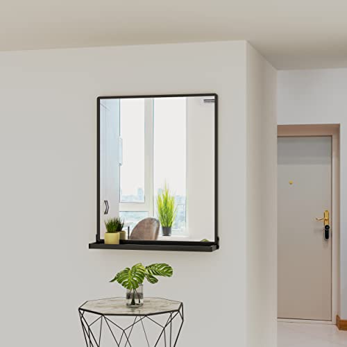 Anyhi Bathroom Mirrors For Wall, Metal Wall Mirror With Shelf, Perfect For Living Room, Bedroom, Entryway, Rectangular, Horizontal Or Vertical (Black) #TOP5