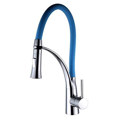 Grifo de cocina mezclador giratorio bitemperatura en color cobre y azul marino