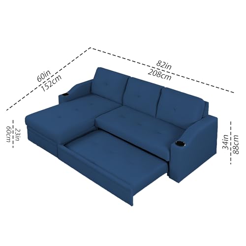 Image of Casaliving Ravonna LHS 4 Seater L Shape Corner Sofa Cum Bed for Living Room (Blue Fabric) Premium Fabric Sofa