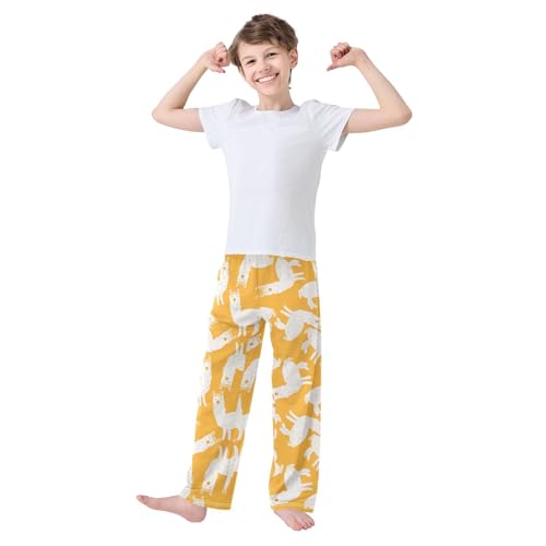 ZZXXB Sleeping Llamas Boys Long Pants Soft Trousers Elastic Waist Kids Lounge Bottoms with Pockets S-XL2