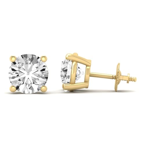 2 Carat - 5 Carat IGI Certified Lab Grown Diamond screw back Earrings | 14K White, Yellow or Rose Gold Four prong Solitaire Stud Earrings | E-F Color and VS1-VS1 Clarity4
