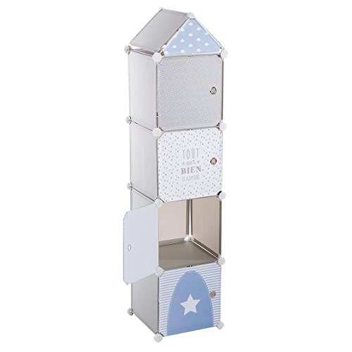 Atmosphera - Casiers de Rangement Enfant Colonne - Gris et Bleu 34x139 cm