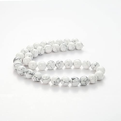 Image of 100Pcs Natural Stone Beads 8mm White Howlite Round Gemstone Loose Beads with Elastic Bracelet String for Bracelets Necklace Jewelry Making