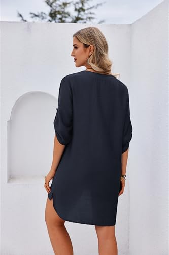 Image of Ekouaer Bathing Suit Cover Up for Women V Neck Button Down Swimsuit Coverup Beach Dress Shirt S-3XL