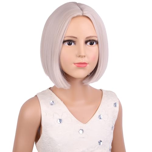 Image of Kids Blonde Wig Girls White Blonde Bob Wigs Child Short Middle Part Wig for Kids Synthetic Wigs
