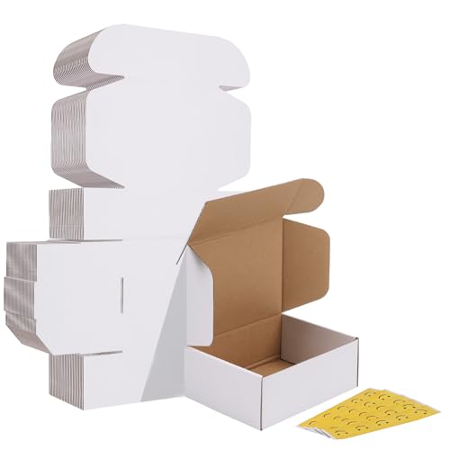 Image of HORLIMER 8x6x3 inches Shipping Boxes Set of 25, White Corrugated Cardboard Box Literature Mailer, 25 Stickers Included