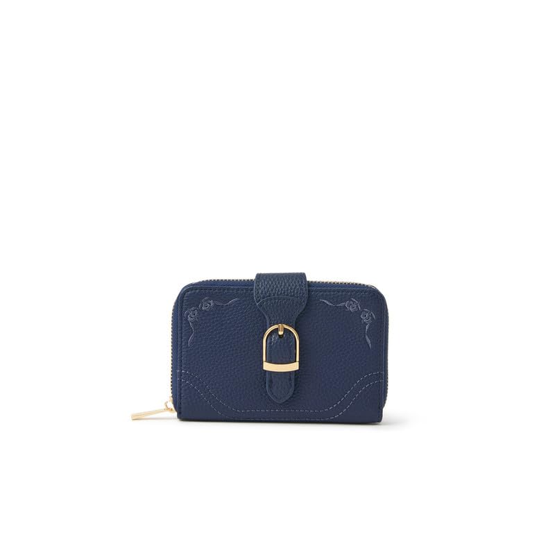 London Women's Navy Buckle Embroidery Purse | Stylish mini Wallet for Women | Faux Leather Zip Purse with Buckle Detail | Compact Everyday Wallet-image-1