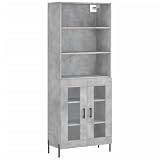 Fisinber Armadio Highboard grigio cemento, 69,5 x 34 x 180 cm, con ante