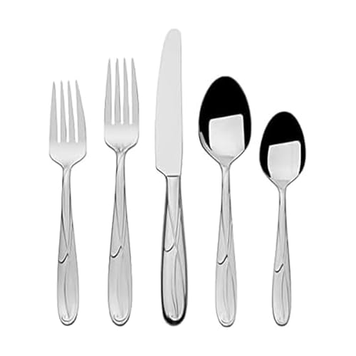 Mikasa Cocoa Blossom 65-Piece Flatware Set for 12, 18/10 Stainless Steel Silverware with Full Service and Serving Utensils, Elegant Floral Design