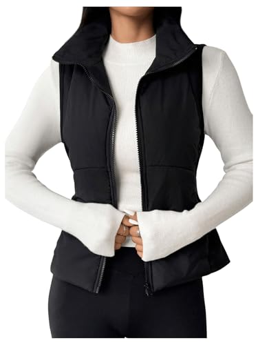 MakeMeChic Women's Zip Up Padded Vest Sleeveless Short Winter Coat Outerwear with Pocket