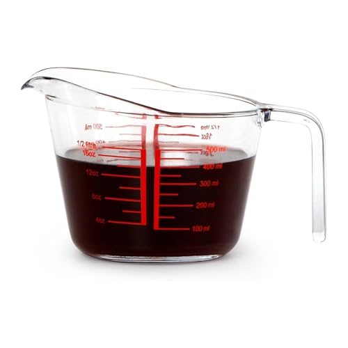 Image of Incrizma 500ml Glass Measuring Cup, Heighten Spout for Easy Pouring, Clear with Red Measurements | Measuring Cups for Baking and Cooking, Glass Measuring Cups Measuring Jugs for Kitchen