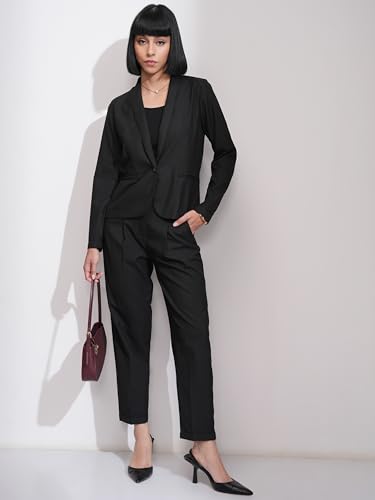 Image of Tokyo Talkies Women's Slim Fit Cropped Trousers | Stretchable Trousers| Mid-Rise
