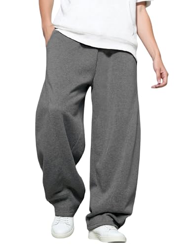 Image of Men's Baggy Sweatpants with Elastic Drawstring Waist, Breathable Wide-Leg Casual Loose Cotton Joggers Deep Pockets