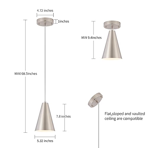 Dijiahua P-JDH062 Brushed Nickel Pendant Lights Kitchen Island,Dining Room Light Fixtures Over Table 3 Pack With Silver Cone Metal Shade thumb #3
