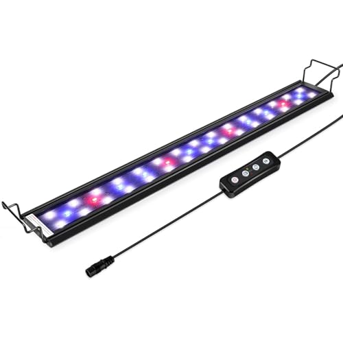 hygger 32W Aquarium LED Beleuchtung, Aquarium LED Lampe mit Timer, dimmbare, LED Aquarium Licht mit Verstellbarer Halterung für 111cm-137cm Aquarium Fisch Tank Fisch Pflanze(Weiß & Blau & Rot Licht)