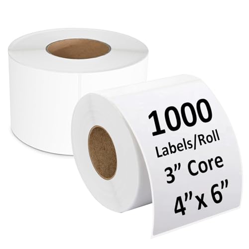 Industrial Thermal Transfer Labels 4x6 for Barcode Shipping, Ribbon Required, 3 Inch Core, 2 Rolls/Case 1000 per Roll, Perforated, Compatible with Thermal Transfer Printers
