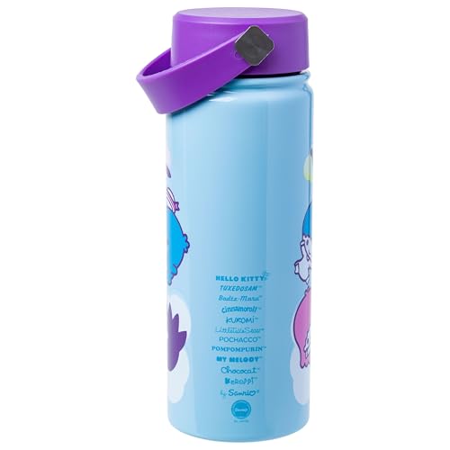 Image of Silver Buffalo Sanrio Hello Kitty and Friends Pochacco, Water Bottle, 20oz | Tuxedo Sam, Little Twin Stars, Kuromi, Pompompurin, Keroppi, Chococat, My Melody, Cinnamoroll, Badtz-Maru Steel Swivel Handle