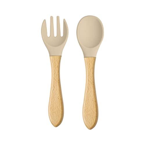 Dreamle Set fourchette et cuillère pour enfants, set de couverts pour bébé, cuillère et fourchette à manche en bois, sans BPA Cover