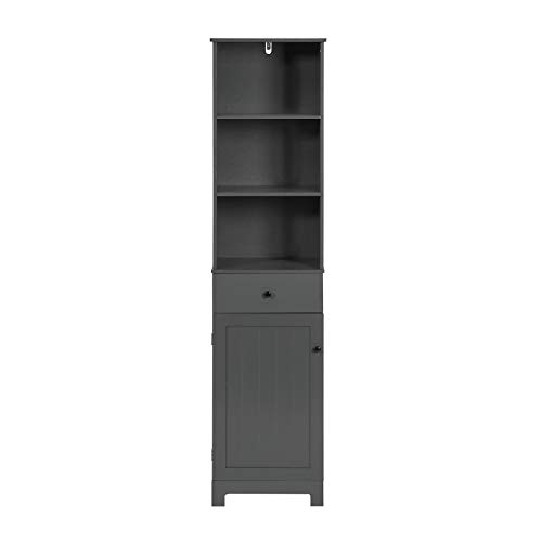 SoBuy BZR17-DG Meuble Colonne de Salle de Bain Armoire Haute Meuble Rangement - L40cm x P35cm x H161cm (Gris Foncé)
