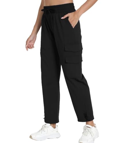 Quick Dry Lightweight Women's Hiking Cargo Pants With 5 Pockets(Black L)