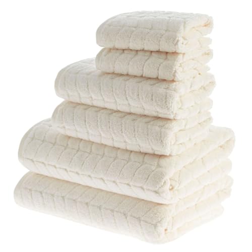 BAGNO MILANO Turkish Cotton Bath Towels Hand Towels - Soft Plush Jacquard Collection - Highly Absorbent Towel Set (Cream 6 pcs Towel Set)