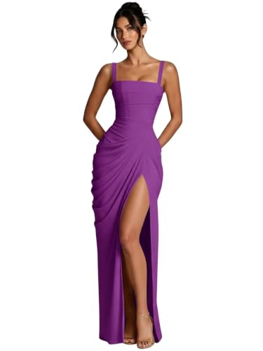 Jamiland Long Chiffon Corset Bridesmaid Dresses for Women Purple US26