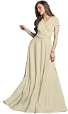 KOH KOH Women’s Long Cap Short Sleeve Flowy Cocktail Semi Formal Prom Gala Black Tie Bridesmaid Wedding Guest Work Dressy Tall Gown Gowns Maxi Dress Dresses, Nude Champagne Brown L 12-14