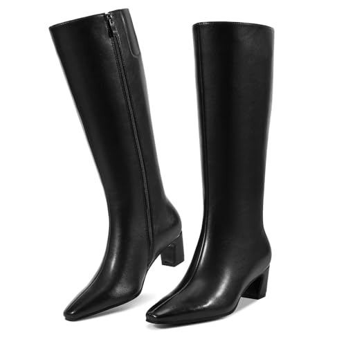 ISNOM Black Chunky Knee High Boots