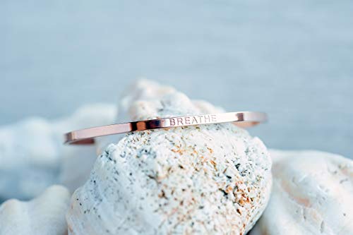 Tally Puppy Breathe Bracelet Engraved Cuff Mantra Bangle Bracelet For Women, Girls 18K Rose Gold Plated Stainless Steel Adjustable #TOP4