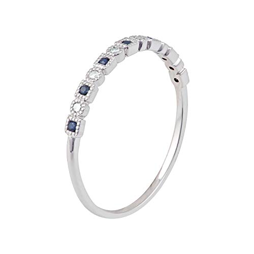 10k White Gold Vintage Style Sapphire and Diamond Petite Stackable Band2