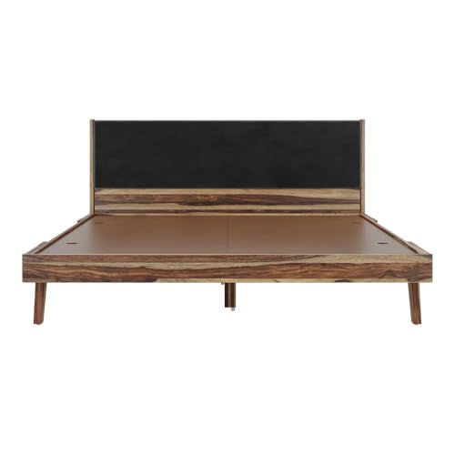 Image of Wakefit Bed | King (78x72) Sheesham Wood Bed Upholstered, Without Storage | 3 Year Warranty | Lynx - Burma Brown