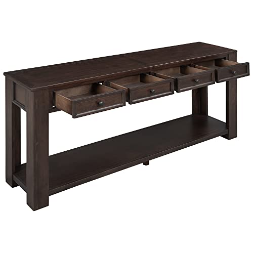 LUMISOL Long Console Table with 4 Storage Drawers, Farmhouse Sofa Table with Shelf for Entryway Living Room, 63 Inch Hallway Table for Entryway, Espresso