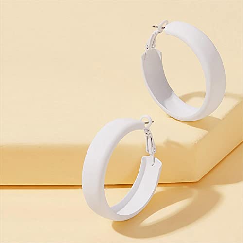 Matte Round Hoop Earrings Large Retro Neon Color Circle Earrings Multicolor Pierced Classic Lightweight Loops For Women Girl Party Jewelry-White #TOP1
