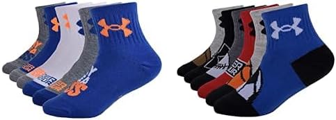 Under Armour Boys Multi Pack Quarter & Quad Sport Pack Essential Quarter Socks, Royal Blue Orange Victoria Blue, 4-6 US
