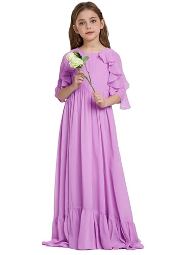 Junior Bridesmaid Dress Scoop A-Line Chiffon Flower Girl Dress Cascading Ruffles Girls Formal Dress