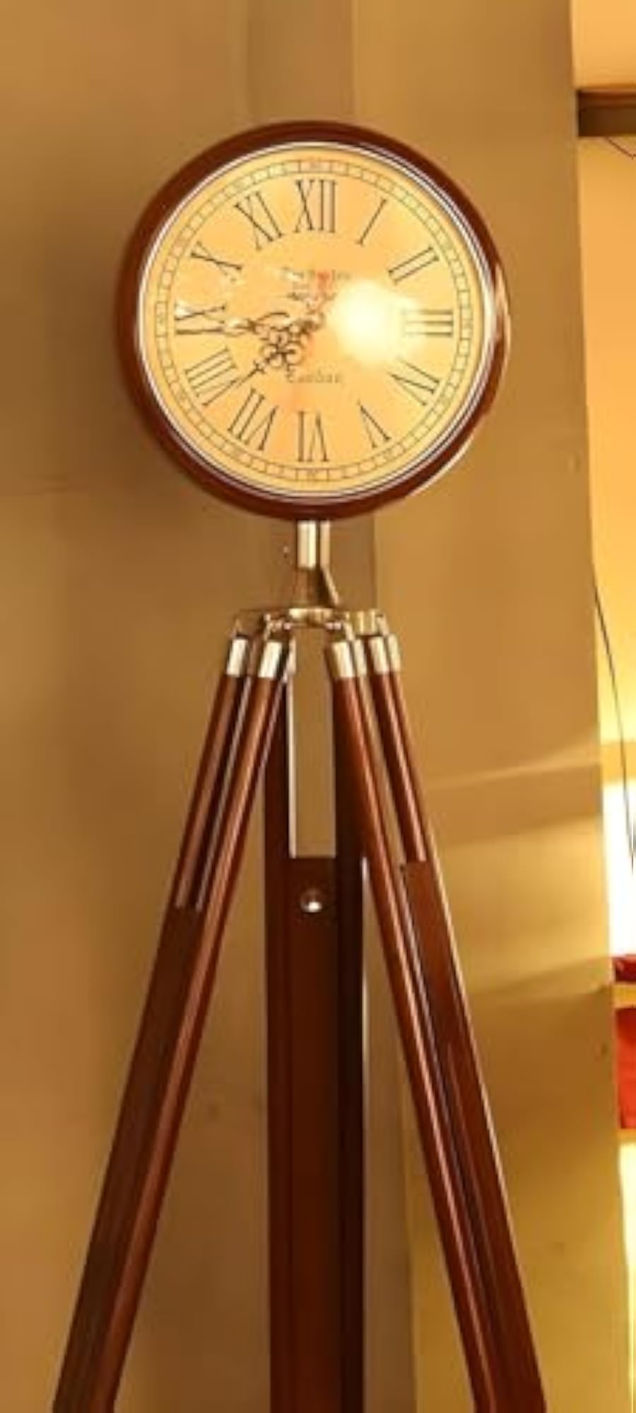 Vintage Tripod Floor Clock with Roman Numerals, Adjustable Height