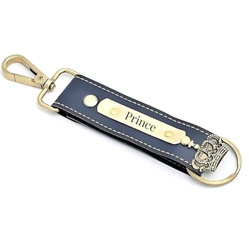 Image of Personalized Leather Keychain with Custom Name and Metal Charm, PU Leather with Hand Stitching, Adjustable Keyholder