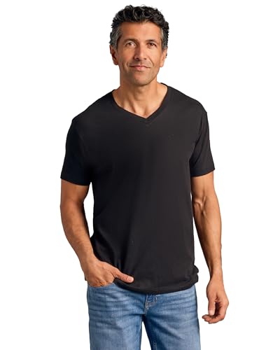 True Classic Mens V Neck T Shirts – Soft, Fitted Undershirts for Men Pack – Mens Undershirts – Cotton Blend, Tag-Free, Pack of 1, Black, L