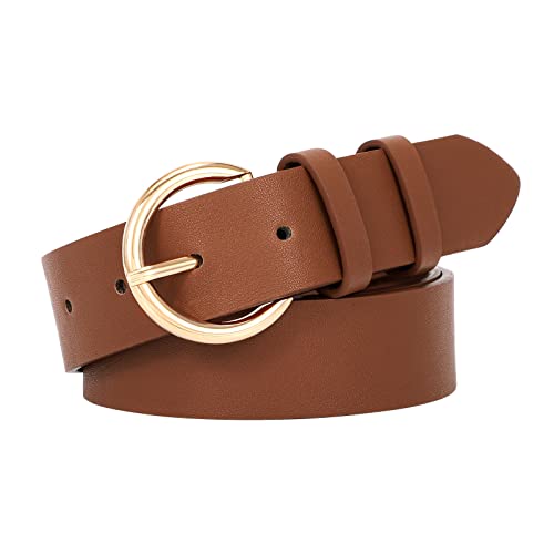 SANSTHS Women Black Casual Leather Belt with Gold Buckle Ladies Dress Belt for Jeans Pants