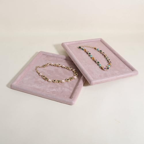CHISTOR Jewelry storage organizer plate, Square velvet Jewerly display tray, Empty Jewelry showcase tray for Necklace Bracelet Ring Earring display stand holder (Pink-Large, 9.8 x 9.8 in) by CHISTOR - Image 4