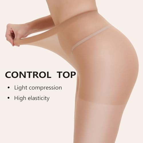 Image of DUCMODA Unbelievable Durability Sheer Tights for Women, 20D High Waist Stocking, Rip Resistant Strong Pantyhose