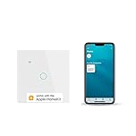 Smart Touch Light Switch 1 Gang 1 Way WiFi Wall Light Switch Works with Apple HomeKit, Alexa, Google Home and SmartThings, App/Voice Control, Glass Panel, 10A 300W Neutral Wire Required White